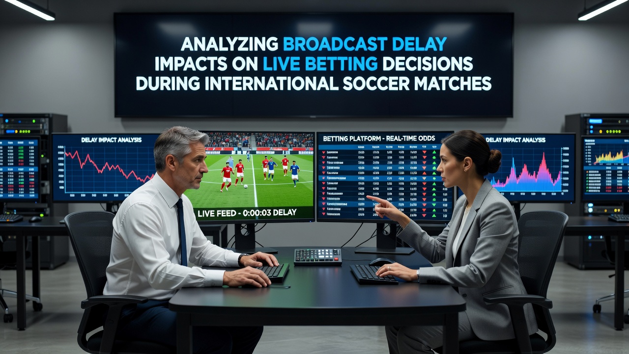 Broadcast feed timing analysis during a major international soccer match showing delay metrics on multiple platforms
