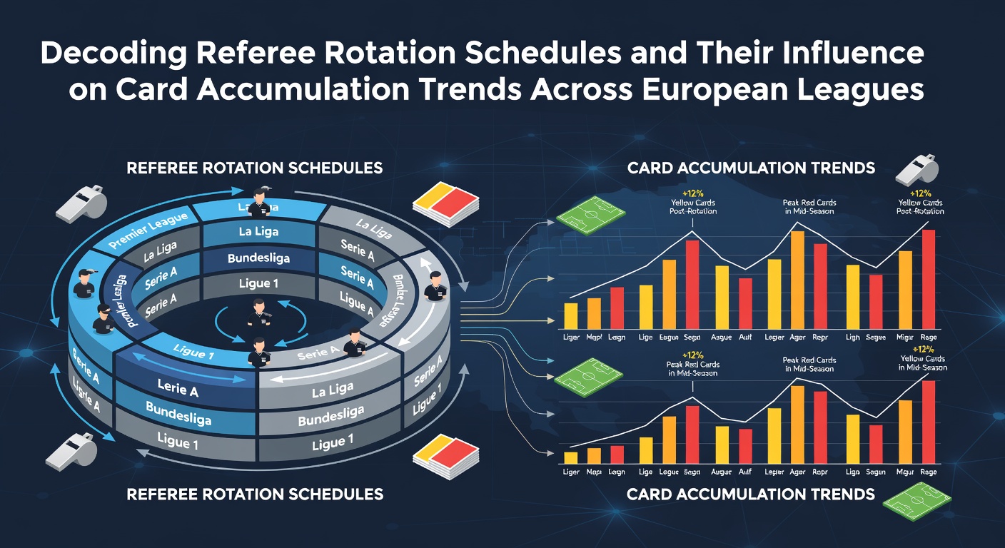 Referee rotation schedules visualized across major European soccer leagues with card trend graphs