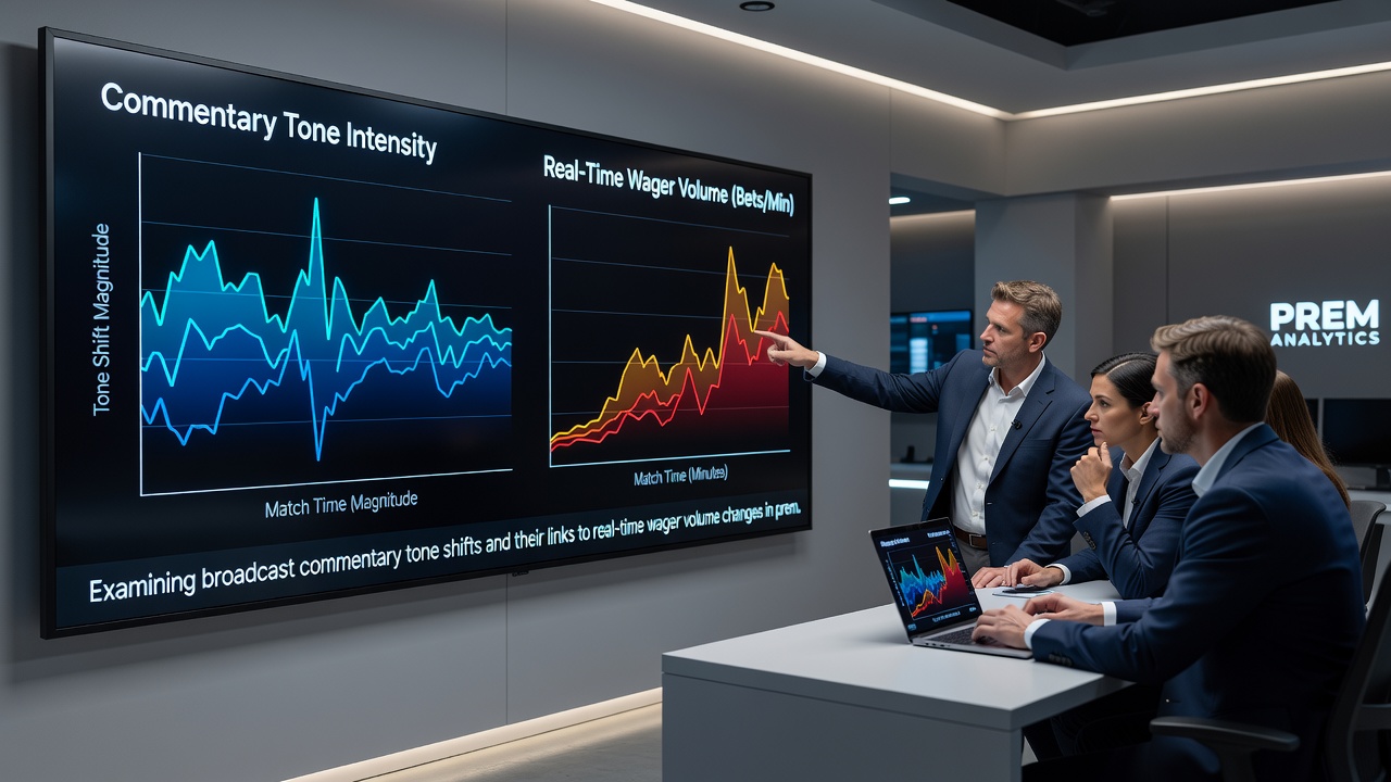 Data visualization dashboard displaying tone analysis metrics alongside live Premier League betting volume fluctuations