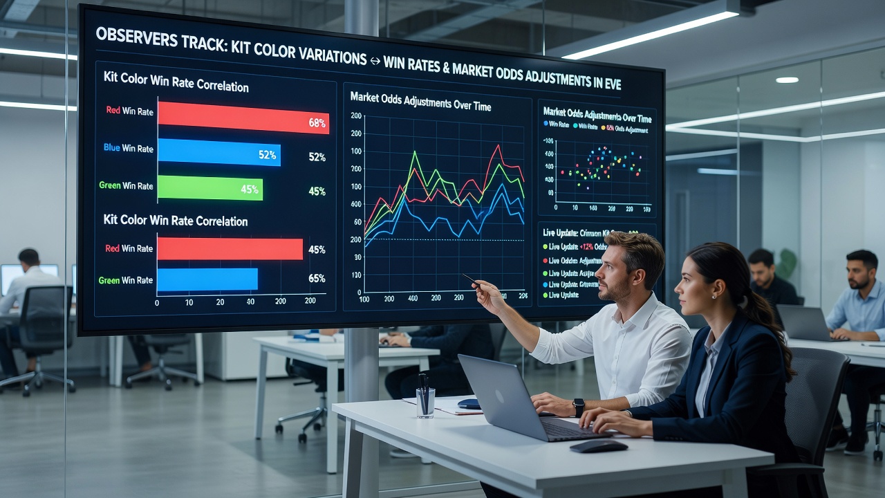 Betting market dashboard displaying odds adjustments linked to kit color data during live evening soccer events