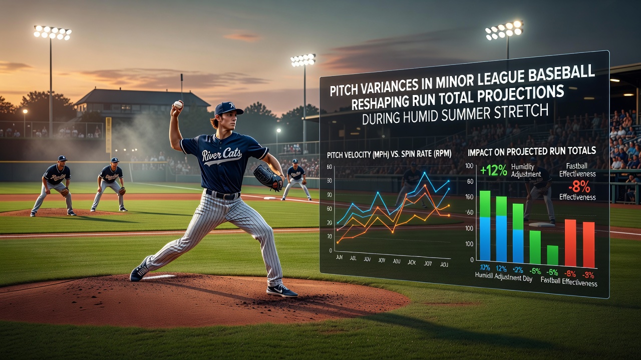 Statisticians reviewing humid weather data overlays on minor league pitching charts