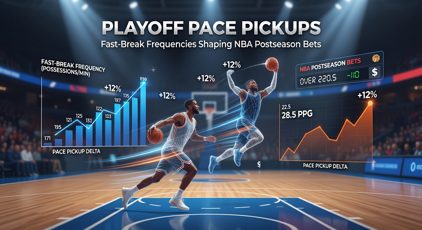 NBA players sprinting down the court in a high-speed fast break during an intense playoff game, highlighting the chaos and opportunity of transition play