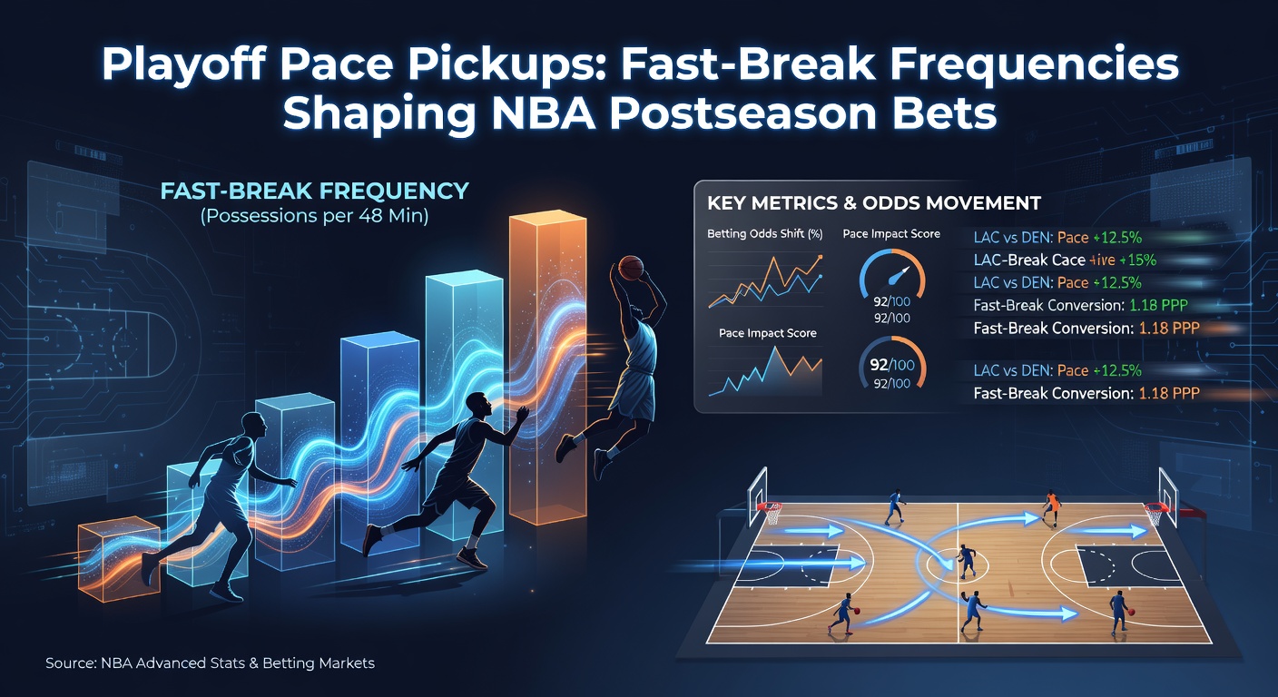 Chart displaying fast-break point frequencies across NBA playoff rounds from 2020-2025, with bars rising sharply in early series