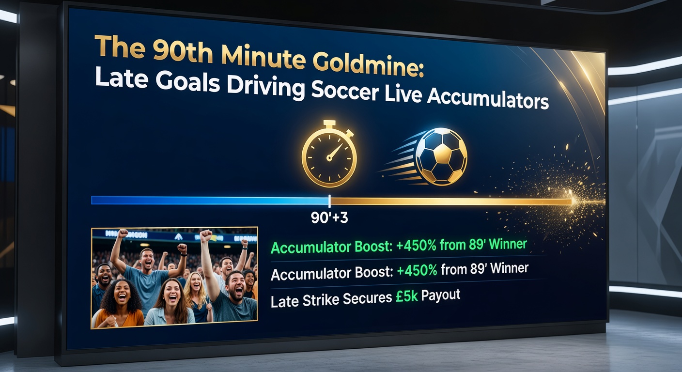 Soccer scoreboard showing a dramatic 90+5 minute goal changing a 0-0 draw to a 1-0 victory, with betting odds overlay