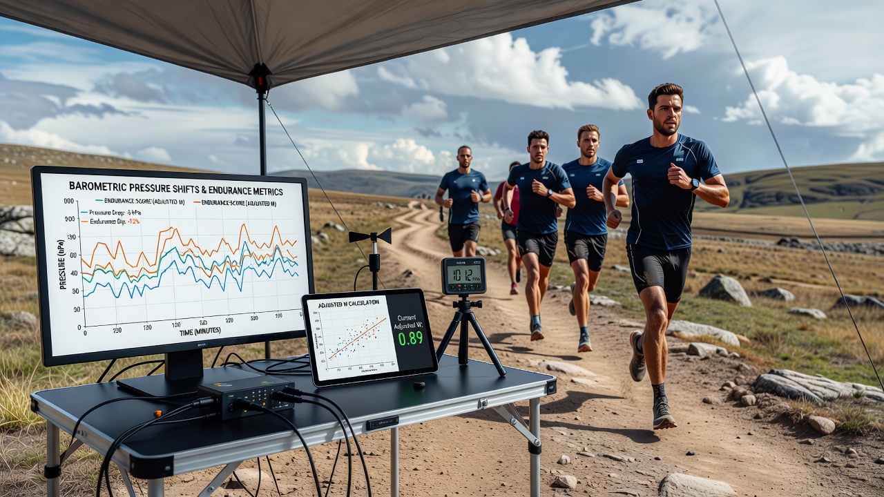 Detailed chart showing barometric pressure readings plotted against athlete endurance metrics during an outdoor competition