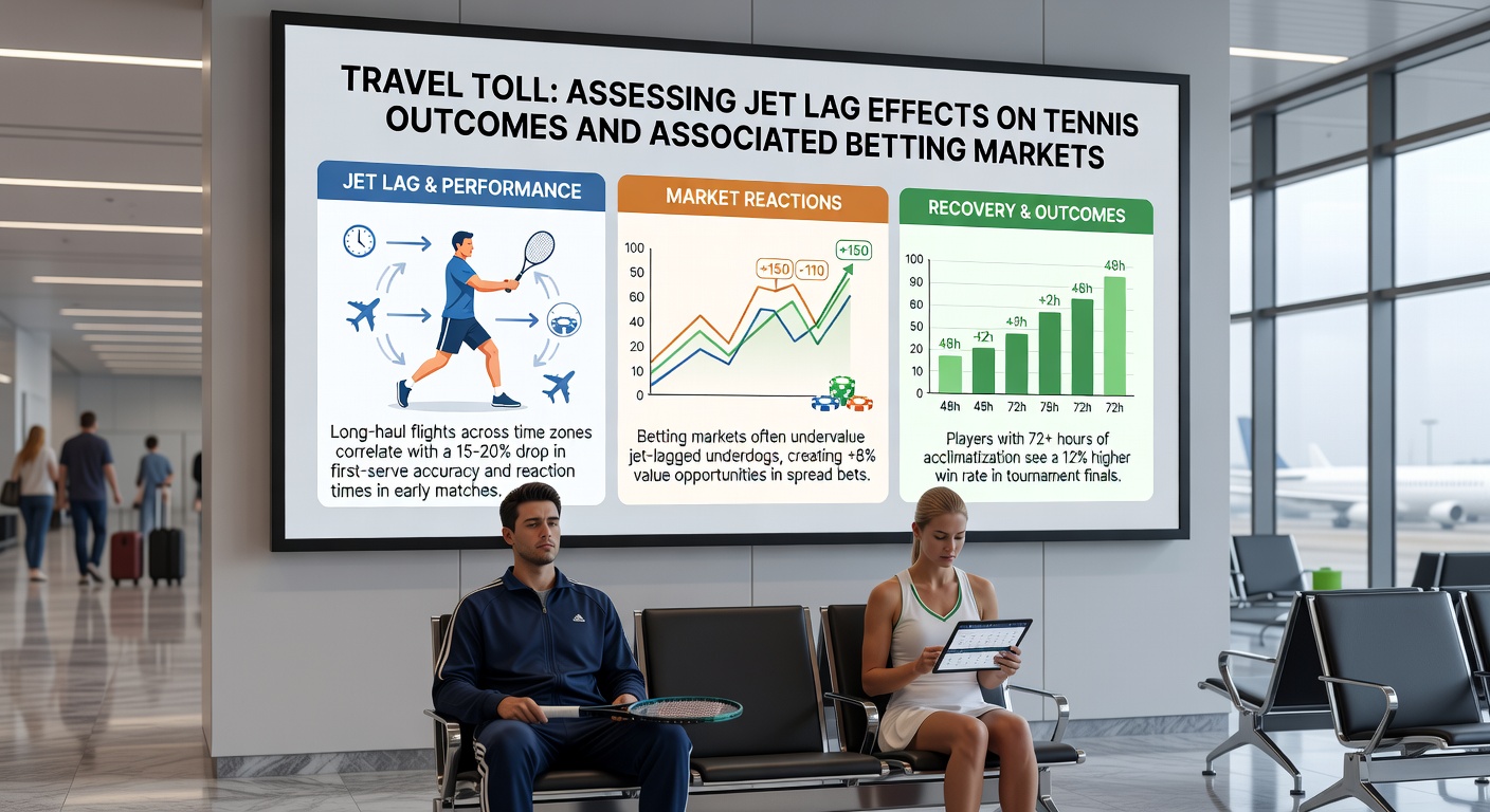 Tennis betting market odds board displaying adjusted lines for jet-lagged players at a major tournament